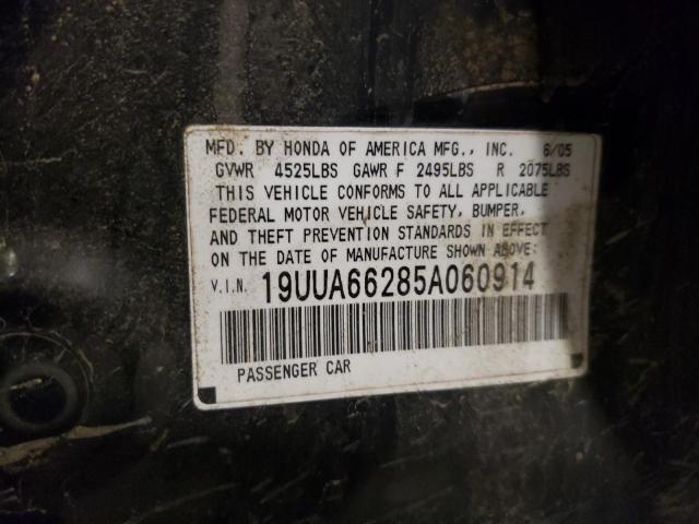 19UUA66285A060914 - 2005 ACURA TL BLACK photo 12