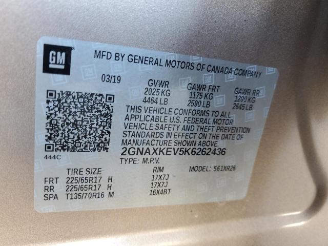 2GNAXKEV5K6262436 - 2019 CHEVROLET EQUINOX LT GOLD photo 13