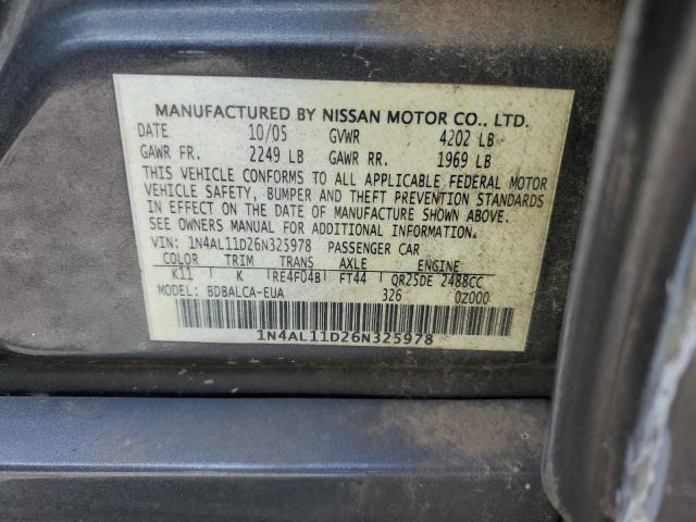 1N4AL11D26N325978 - 2006 NISSAN ALTIMA S CHARCOAL photo 12