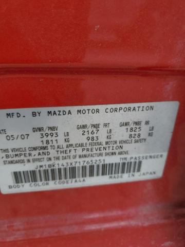 JM1BK143X71765251 - 2007 MAZDA 3 HATCHBACK RED photo 12