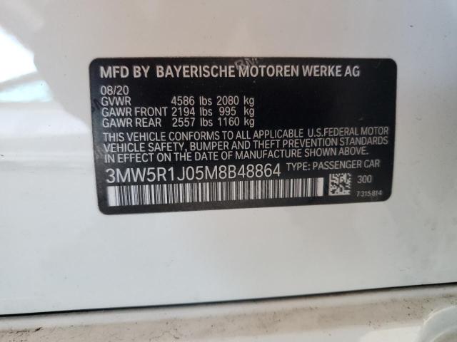 3MW5R1J05M8B48864 - 2021 BMW 330I WHITE photo 12