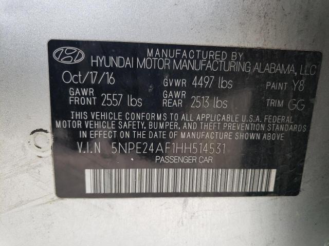 5NPE24AF1HH514531 - 2017 HYUNDAI SONATA SE SILVER photo 12