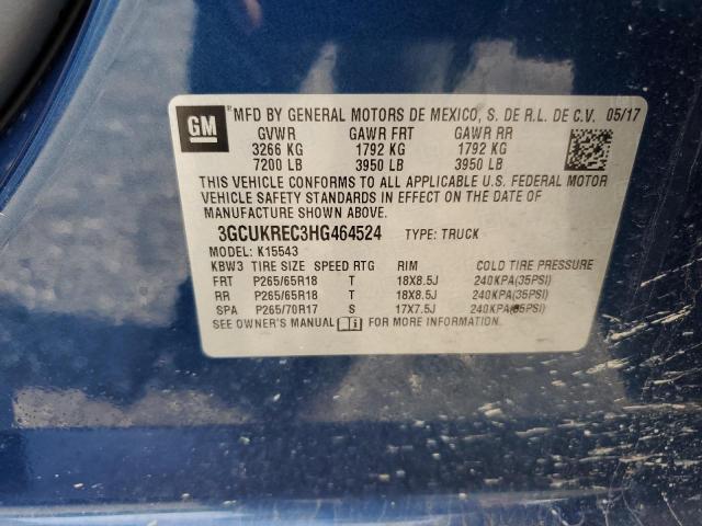 3GCUKREC3HG464524 - 2017 CHEVROLET SILVERADO K1500 LT BLUE photo 12