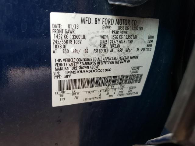 1FM5K8AR6DGC01860 - 2013 FORD EXPLORER POLICE INTERCEPTOR BLUE photo 13