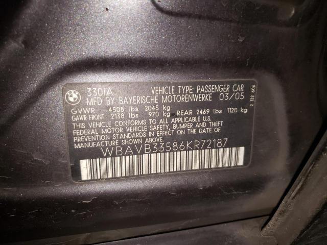 WBAVB33586KR72187 - 2006 BMW 330I I GRAY photo 12