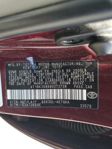 4T1BK36B68U272758 - 2008 TOYOTA AVALON XL BURGUNDY photo 12