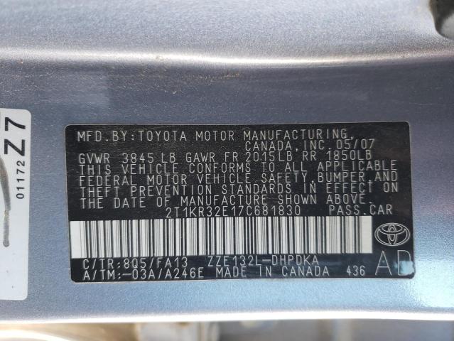 2T1KR32E17C681830 - 2007 TOYOTA COROLLA MA XR BLUE photo 12