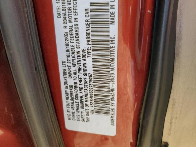 4S3BH665827635257 - 2002 SUBARU LEGACY OUTBACK RED photo 12