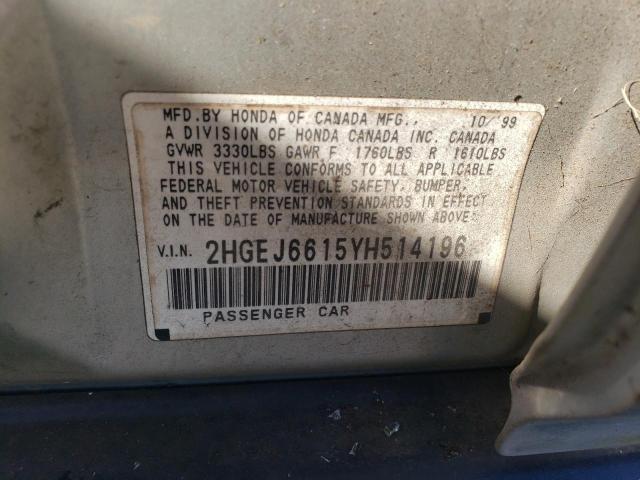 2HGEJ6615YH514196 - 2000 HONDA CIVIC BASE SILVER photo 12