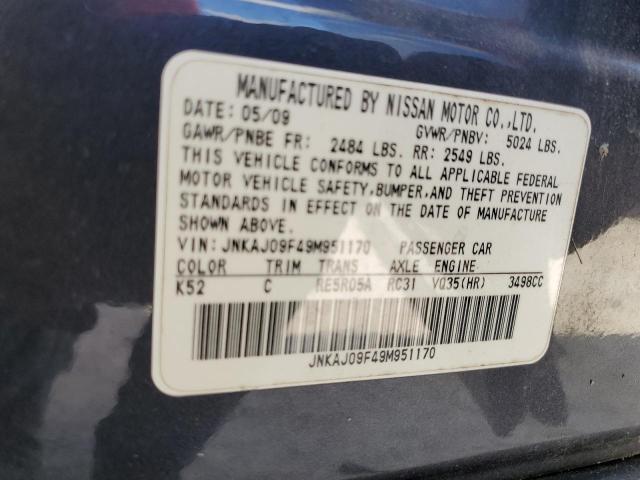 JNKAJ09F49M951170 - 2009 INFINITI EX35 BASE Կապույտ լուսանկար 12