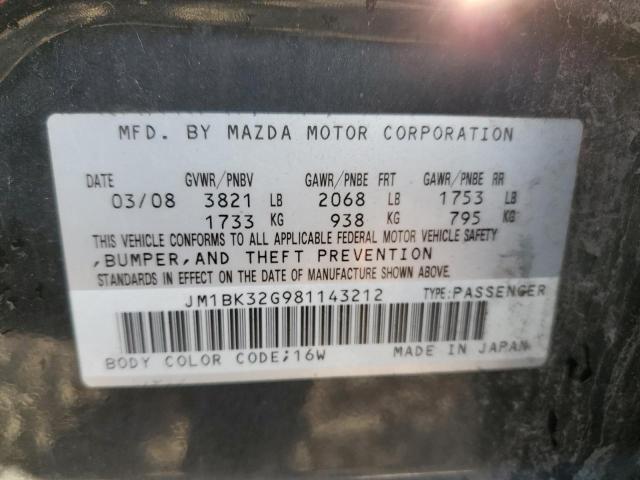 JM1BK32G981143212 - 2008 MAZDA 3 I BLACK photo 12