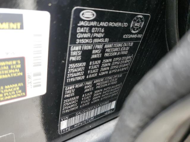 SALGV2EF3GA305885 - 2016 LAND ROVER RANGE ROVE AUTOBIOGRAPHY BLACK photo 14