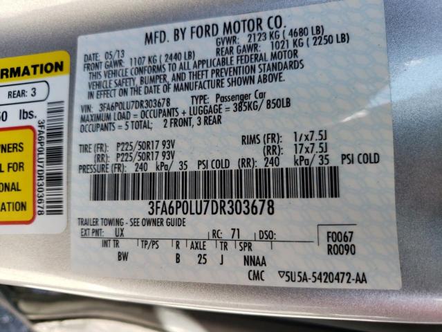 3FA6P0LU7DR303678 - 2013 FORD FUSION SE HYBRID SILVER photo 13