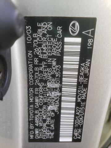 JTHBA30G645013573 - 2004 LEXUS ES 330 SILVER photo 12