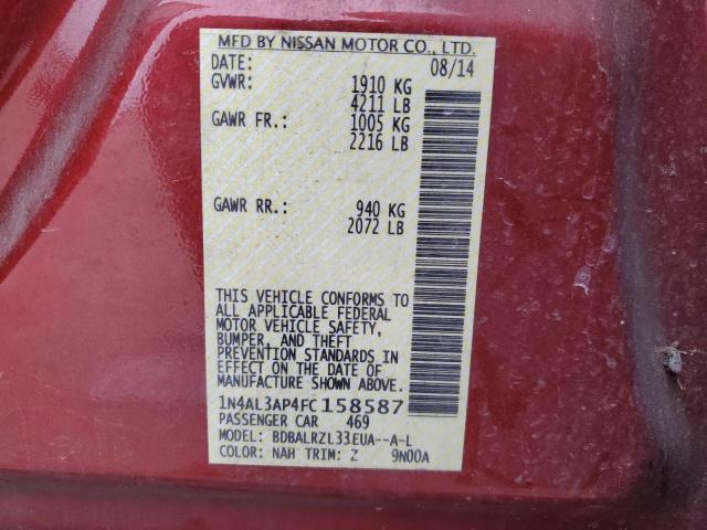 1N4AL3AP4FC158587 - 2015 NISSAN ALTIMA 2.5 MAROON photo 12