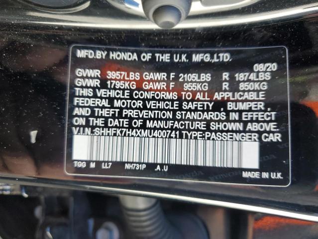 SHHFK7H4XMU400741 - 2021 HONDA CIVIC SPORT 黑色 照片 12