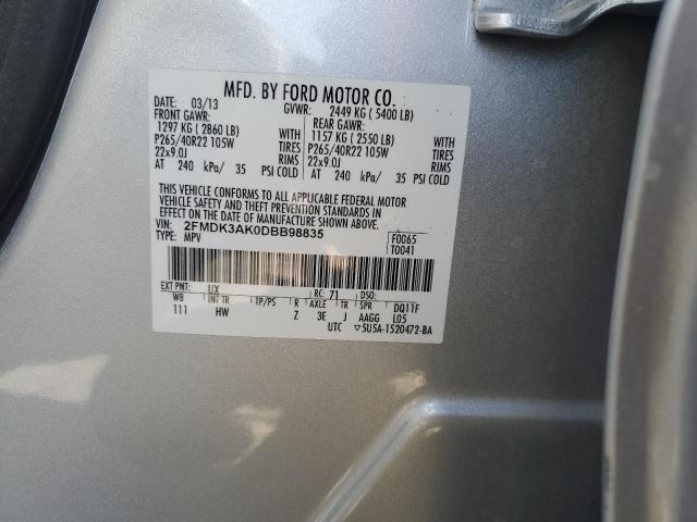 2FMDK3AK0DBB98835 - 2013 FORD EDGE SPORT SILVER photo 13