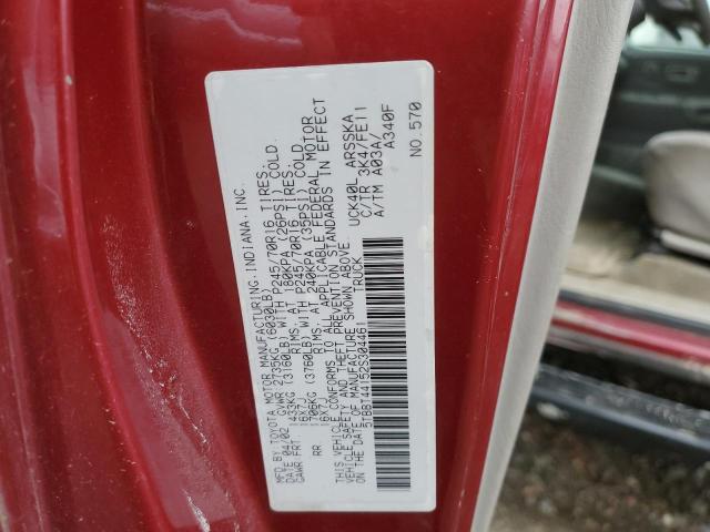 5TBBT44152S304461 - 2002 TOYOTA TUNDRA ACCESS CAB RED photo 12