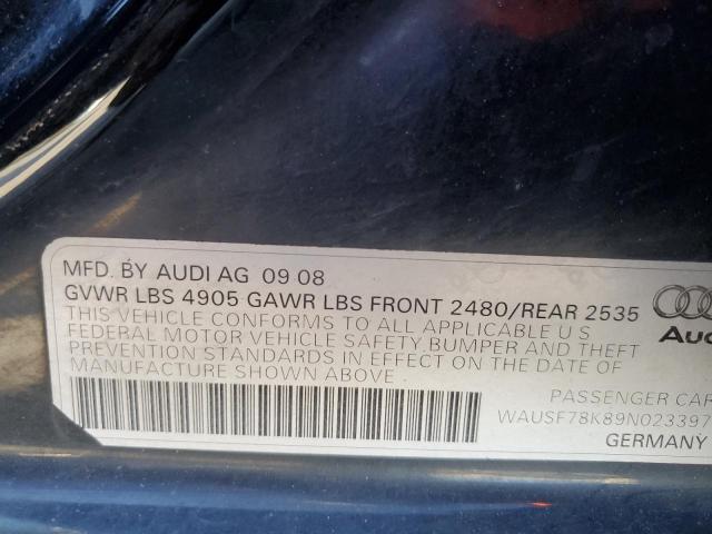 WAUSF78K89N023397 - 2009 AUDI A4 PREMIUM PLUS BLACK photo 13