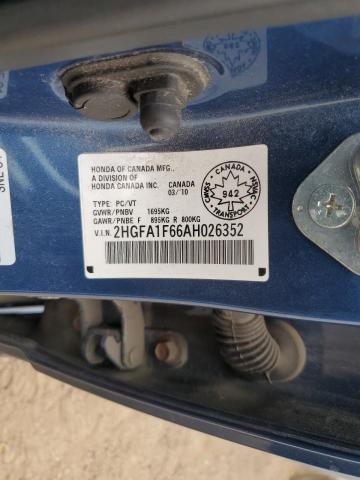 2HGFA1F66AH026352 - 2010 HONDA CIVIC LX-S ლურჯი ფოტო 12