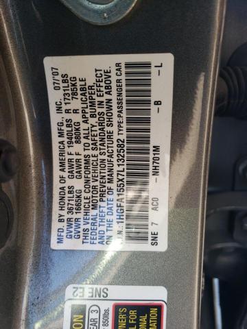 1HGFA155X7L132582 - 2007 HONDA CIVIC LX GRAY photo 12