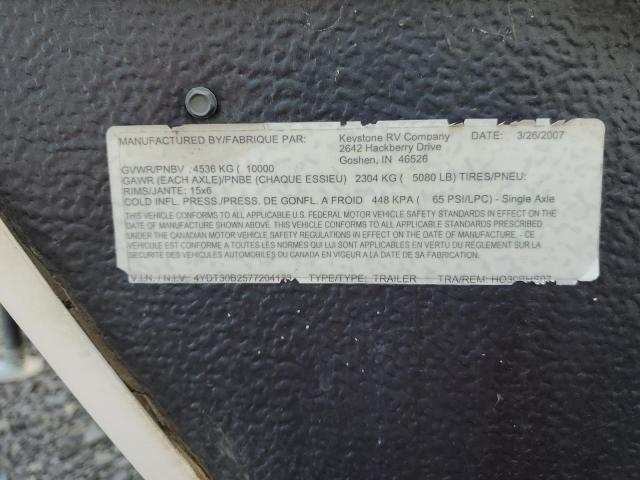 4YDT30B2577204133 - 2007 KEYSTONE HORNET WHITE photo 10