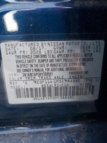 3N1AB7AP0HY388581 - 2017 NISSAN SENTRA S BLUE photo 12