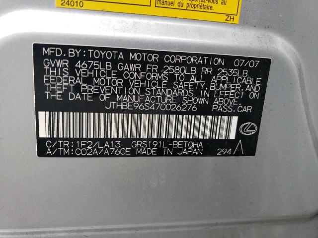 JTHBE96S470026276 - 2007 LEXUS GS 350 GRAY photo 12