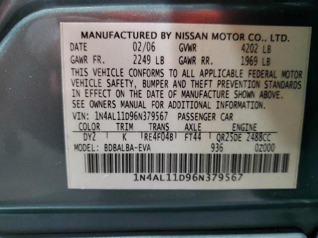 1N4AL11D96N379567 - 2006 NISSAN ALTIMA S GREEN photo 12