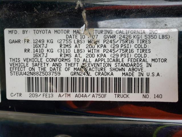 5TEUU42N88Z503759 - 2008 TOYOTA TACOMA ACCESS CAB შავი ფოტო 12