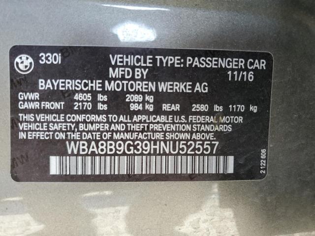 WBA8B9G39HNU52557 - 2017 BMW 330 I GRAY photo 13