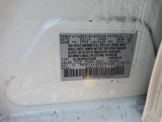 3N1AB7AP5EY251809 - 2014 NISSAN SENTRA S WHITE photo 12