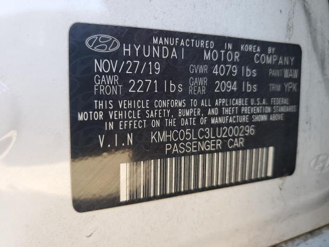 KMHC05LC3LU200296 - 2020 HYUNDAI IONIQ LIMITED WHITE photo 12