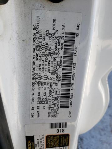 5TETX62N28Z563101 - 2008 TOYOTA TACOMA PRERUNNER ACCESS CAB WHITE photo 12