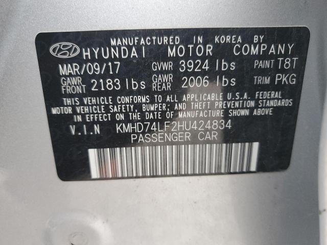 KMHD74LF2HU424834 - 2017 HYUNDAI ELANTRA SE SILVER photo 12