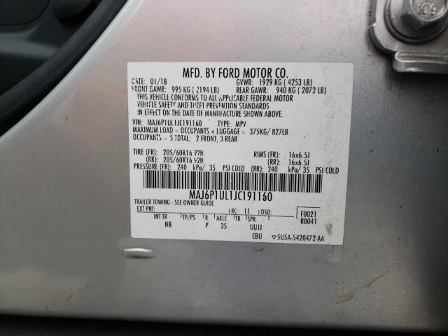 MAJ6P1UL1JC191160 - 2018 FORD ECOSPORT SE SILVER photo 13