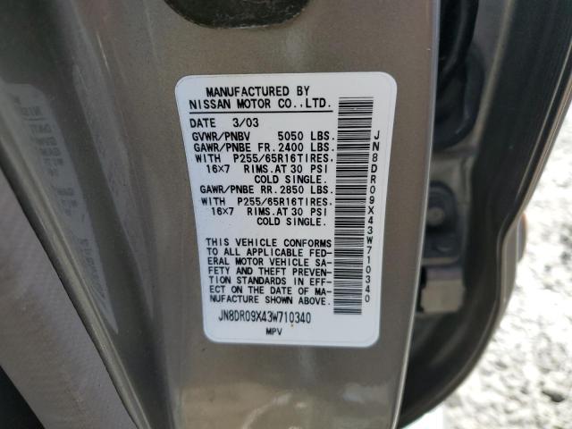 JN8DR09X43W710340 - 2003 NISSAN PATHFINDER LE TAN photo 12