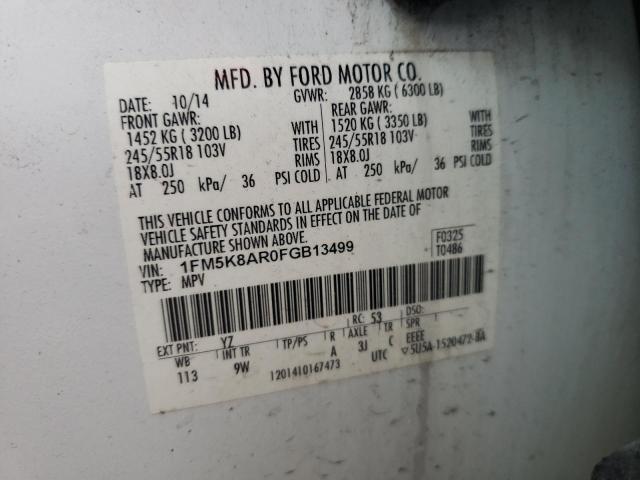 1FM5K8AR0FGB13499 - 2015 FORD EXPLORER POLICE INTERCEPTOR 白色 照片 12