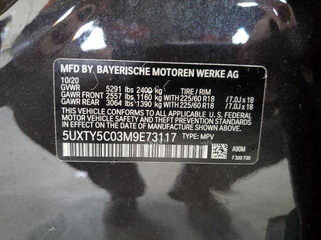 5UXTY5C03M9E73117 - 2021 BMW X3 XDRIVE30I BLACK photo 13