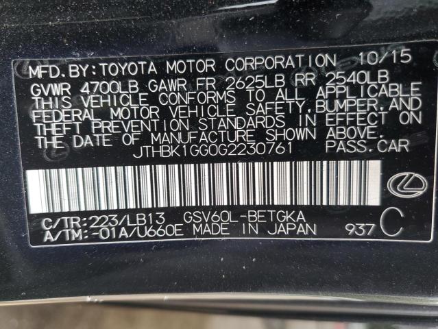 JTHBK1GG0G2230761 - 2016 LEXUS ES 350 BLACK photo 13