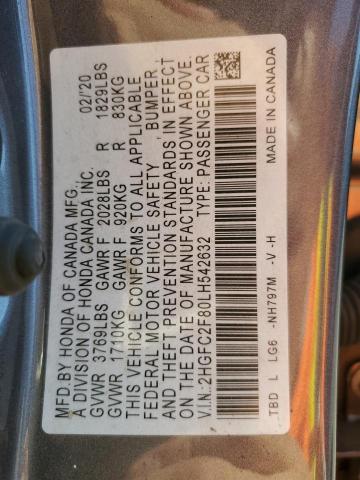 2HGFC2F80LH542632 - 2020 HONDA CIVIC SPORT 灰色 照片 13