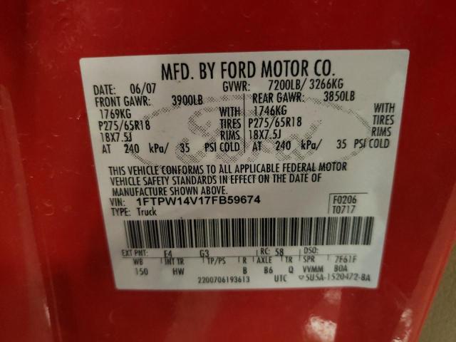 1FTPW14V17FB59674 - 2007 FORD F150 SUPERCREW RED photo 13