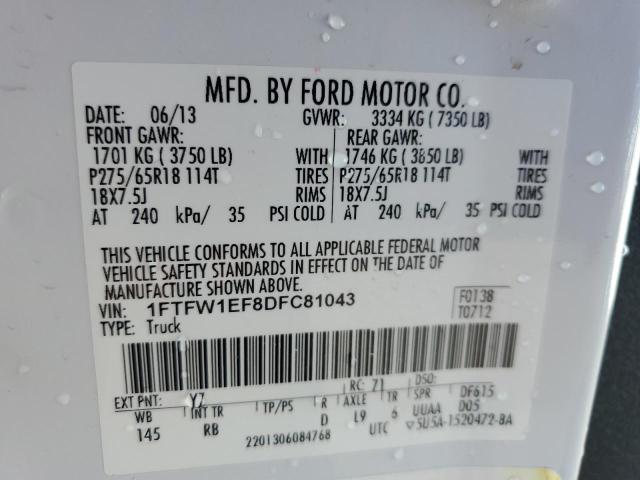 1FTFW1EF8DFC81043 - 2013 FORD F150 SUPERCREW WHITE photo 12