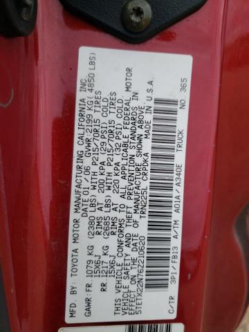 5TETX22N76Z210620 - 2006 TOYOTA TACOMA ACCESS CAB წითელი ფოტო 13