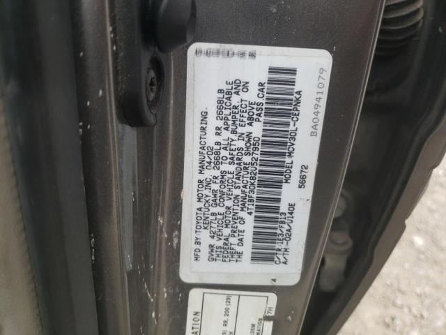 4T1BF30K82U527950 - 2002 TOYOTA CAMRY LE GRAY photo 12