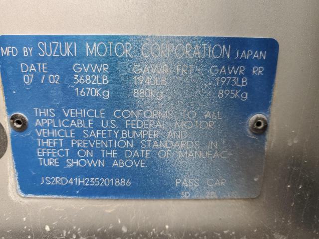 JS2RD41H235201886 - 2003 SUZUKI AERIO SX SILVER photo 12