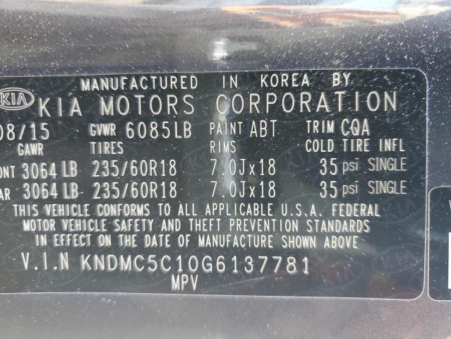 KNDMC5C10G6137781 - 2016 KIA SEDONA EX GRAY photo 13