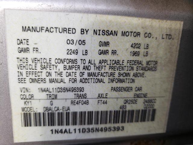 1N4AL11D35N495393 - 2005 NISSAN ALTIMA S SILVER photo 12