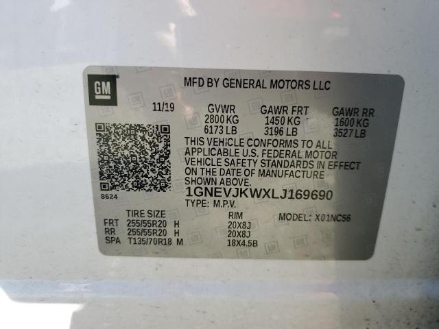 1GNEVJKWXLJ169690 - 2020 CHEVROLET TRAVERSE RS WHITE photo 14