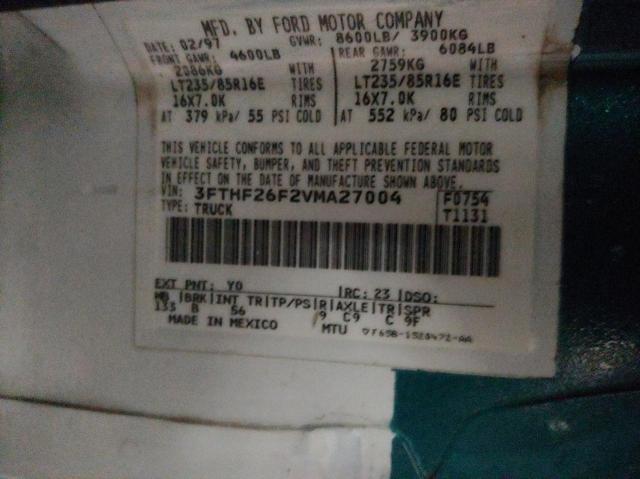 3FTHF26F2VMA27004 - 1997 FORD F250 TWO TONE photo 10